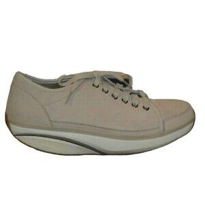 MBT Lace Up Rocker Bottom Leather Sneakers in Creamy Beige 38